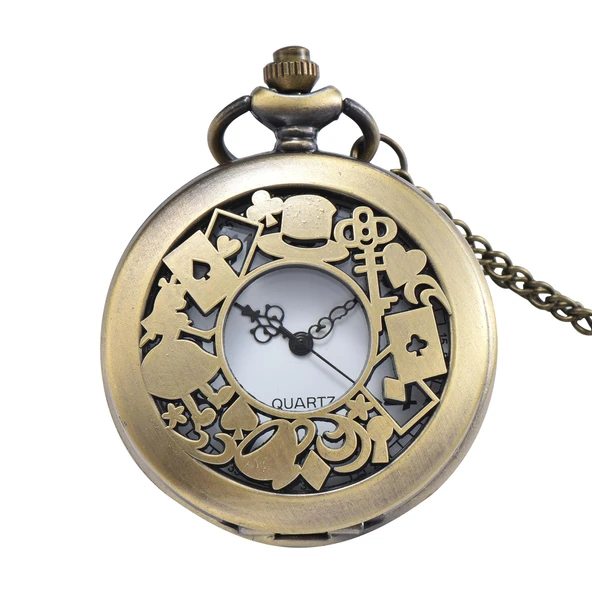Valkyrie Alice Harikalar Diyarı Temalı Vintage Bronz Cep Saati - Kolye Köstekli Retro Hediye ürün görseli 1
