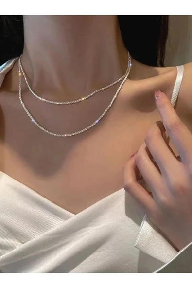 monalisatoka Kadın 2'li Rhinestone Zirkon Taşlı Su Yolu Kolye ürün görseli 1