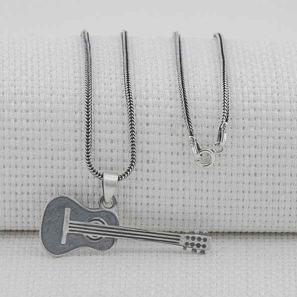 Gitar Tasarımlı 925 Ayar Gümüş Kolye - Resim 2