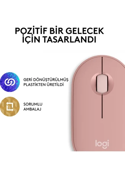 Logitech M350S 910-007014 Pebble 2 Bluetooth Kablosuz Sessiz Kompakt Mouse - Pembe - Resim 6