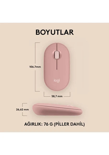 Logitech M350S 910-007014 Pebble 2 Bluetooth Kablosuz Sessiz Kompakt Mouse - Pembe - Resim 4