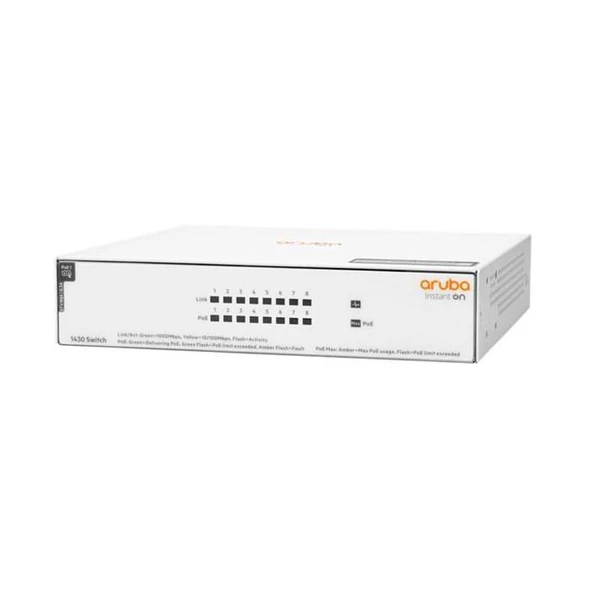 HP Aruba Instant On 1430-8G R8R46A 8 Port 10/100/1000 Mbps Gigabit PoE Switch ürün görseli 1