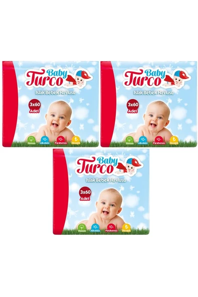 Baby Turco Islak Havlu Mendil Klasik (9 LU SET) 60 Yaprak Plastik Kapaklı (3PK*3) ürün görseli 1