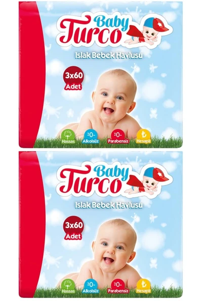 Baby Turco Islak Havlu Mendil Klasik (6 LI SET) 60 Yaprak Plastik Kapaklı (2PK*3) ürün görseli 1