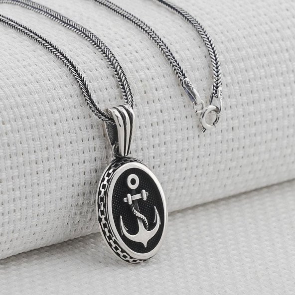 Oval Çapa Motifli 925 Ayar Gümüş Kolye ürün görseli 1