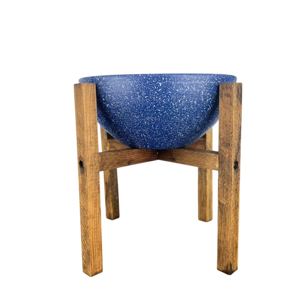 LACİVERT GRANİT BOYALI ARANJMAN-SUNUMLUK TOPRAK SAKSI-4 AYAKLI-20 CM ÇAP ürün görseli 1