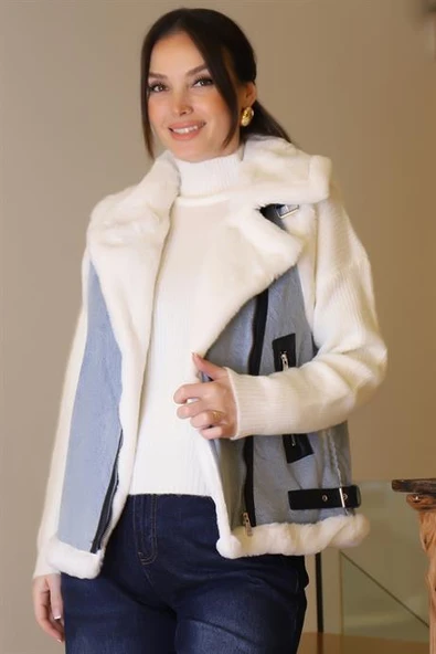 FERMUARLI PELUŞ KADIN LACİ YELEK  D99088-2K5 ürün görseli 1