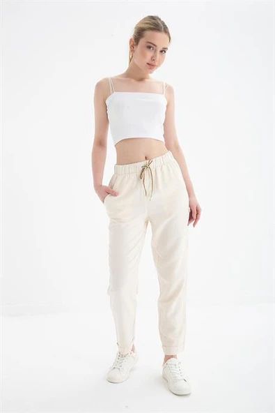 BELİ LASTİKLİ NATURAL  KADIN PANTOLON 0250-2Y5 ürün görseli 1