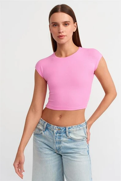 KISA KOLLU PEMBE KADIN CROP 30528-2Y5 ürün görseli 1