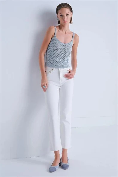 SİM DETAYLI MAVİ KADIN CROP ATLET 109-2Y5 ürün görseli 1