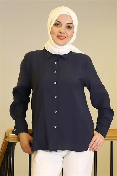 UZUN KOLLU NAVY KADIN GÖMLEK  32207-2Y5 ürün görseli 1