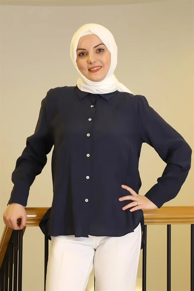 UZUN KOLLU NAVY KADIN GÖMLEK  32207-2Y5 - Resim 2