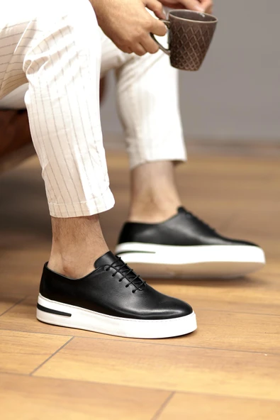 Shoetyle - Siyah Deri Bağcıklı Erkek Günlük Ayakkabı 610-1005 ürün görseli 1