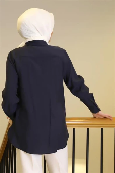 UZUN KOLLU NAVY KADIN GÖMLEK  32207-2Y5 - Resim 3