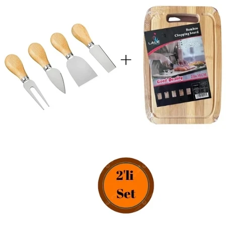 Bambu Kesme Tahtası+Ahşap Saplı Peynir Bıçağı Seti ürün görseli 1