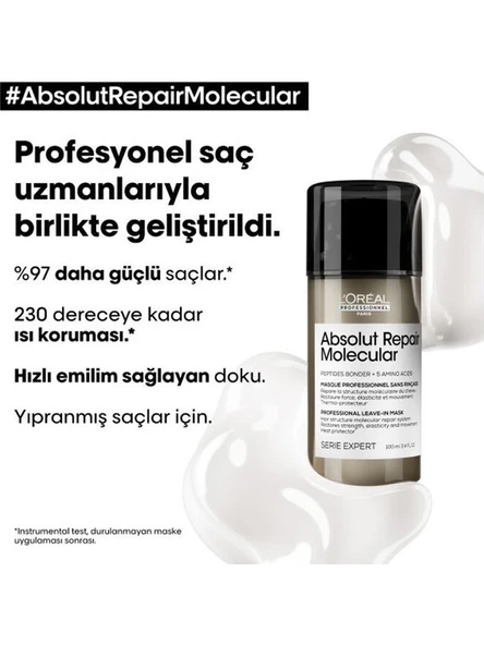 Loreal Professionnel Serie Expert Absolut Repair Molecular Tüm Yıpranmış Saçlar Için Durulanmayan Maske 100 ml ürün görseli 1