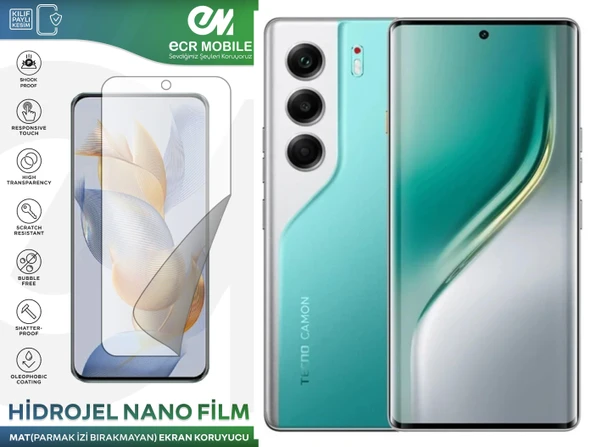 Tecno Camon 40 Pro ile Uyumlu Hidrojel Nano Ekran Koruyucu Film MAT(Tempered Cam Değildir!) ürün görseli 1