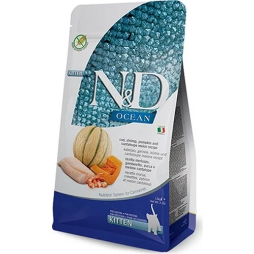 N&D Ocean Morina Balıklı Balkabaklı ve Karidesli Tahılsız Yavru Kedi Maması 5 kg ürün görseli 1