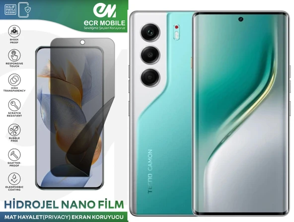 Tecno Camon 40 Pro Uyumlu Hidrojel Nano Ekran Koruyucu Film HAYALET(Privacy)Tempered Cam Değildir ürün görseli 1