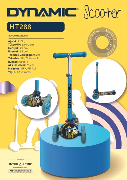 DYNAMIC HT288 3 TEKERLEKLİ SCOOTER MAVİ ürün görseli 1
