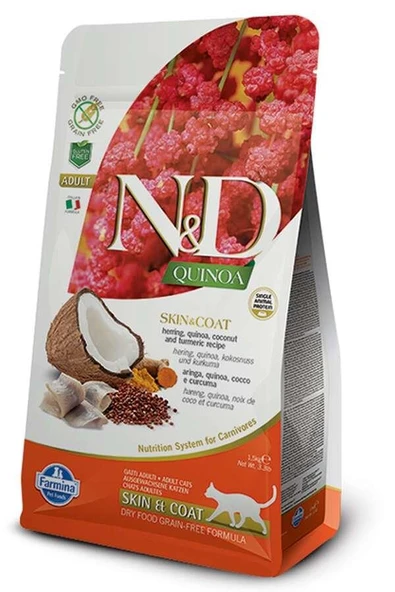 ND Quinoa Skin&Coat Ringa Balığı Kinoalı Deri Tüy Sağlığı Kedi Maması 5 Kg ürün görseli 1