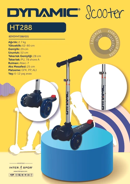 DYNAMIC HT288 3 TEKERLEKLİ SCOOTER LACVRT-BYZ ürün görseli 1