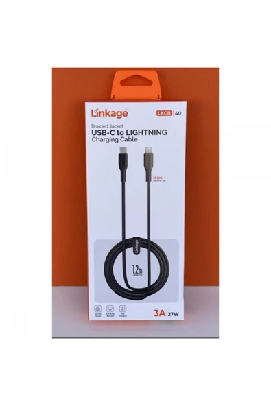 Linkage Şarj Kablosu 27W, 3A, USB-C to Lightning 1.2 Metre Şarj Kablo LKCB-40 Uyumlu ürün görseli 1