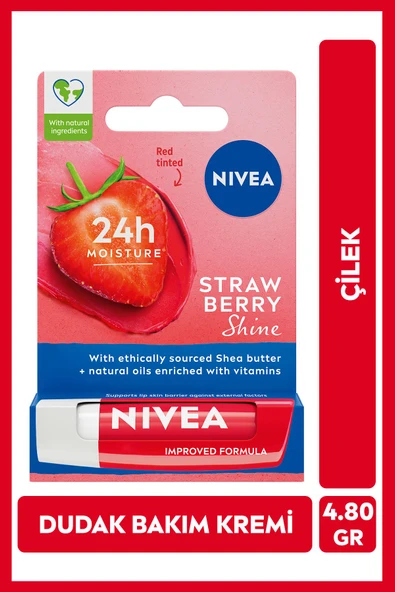 NIVEA Dudak Bakım Kremi Ve Dudak Parlatıcı 4.8gr, Çilek Kokusu, 24 Saat Nemlendirici, Hafif Kırmızı Işıltı ürün görseli 1