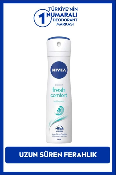 NIVEA Kadın Sprey Deodorant Fresh Comfort 150ml, Ter Kokusuna Karşı 48 Saat Koruma, Gün Boyu Ferahlık ürün görseli 1