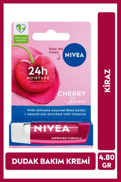 NIVEA Kiraz Dudak Bakım Kremi Ve Parlatıcısı 4.8gr, Nemlendirici, Hafif Kırmızı Işıltı, Kiraz Kokusu ürün görseli 1