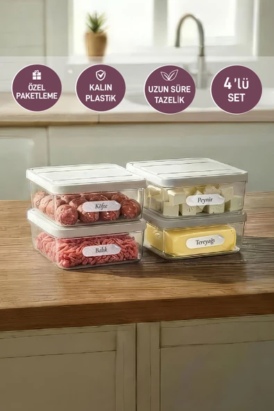 4 Adet 0.5 Lt. Nora Organizer Buzdolabı Buzluk Düzenleyici Saklama Kabı ürün görseli 1