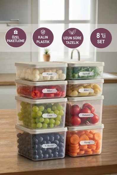 4 Adet 0.5 ve 4 Adet Derin 1 Lt. Nora Organizer Buzdolabı Buzluk Düzenleyici Saklama Kabı ürün görseli 1