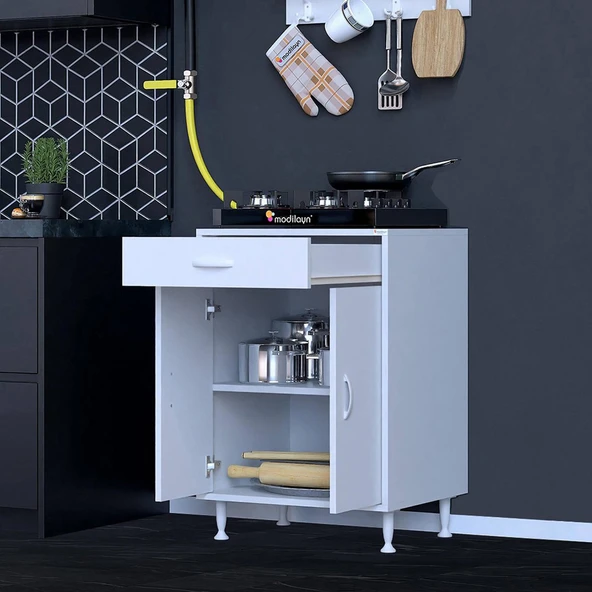 Modilayn QPLAS (L) Set Ocak Altı Dolap 65x88x56 cm Çekmeceli, Kapaklı 2 Göz Raf Bölmeli ürün görseli 1