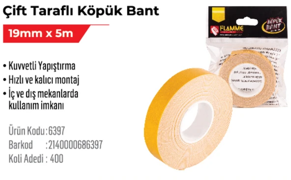 Çift Taraflı Köpük Bant 19mm x 5m ürün görseli 1