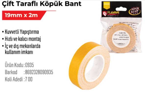 Çift Taraflı Köpük Bant 19mm x 2m ürün görseli 1