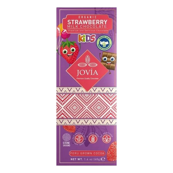 Jovia Organik Sütlü Çikolata - Kids Çilekli 40gr ürün görseli 1