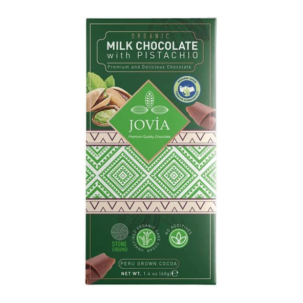 Jovia Organik Sütlü Çikolata - Antep Fıstıklı 40gr ürün görseli 1