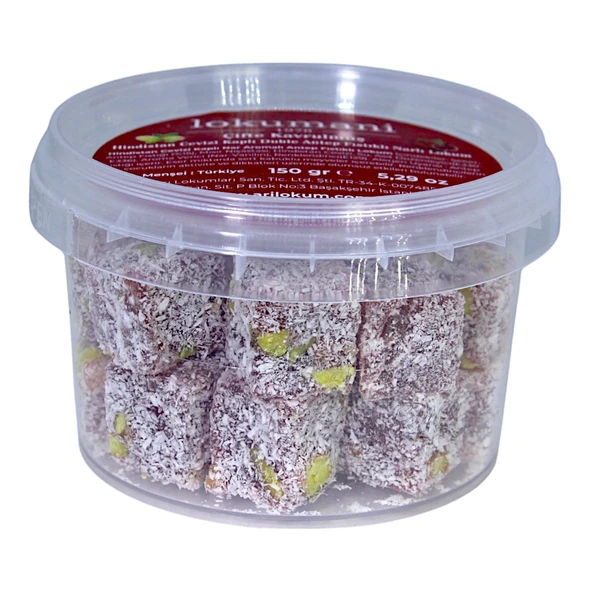 Hindistan Cevizi Kaplı Çifte Kavrulmuş Duble Antep Fıstıklı Narlı Lokum 150 Gr ürün görseli 1