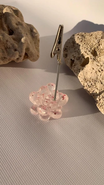 Şeffaf Epoksi Pembe Renkli Glitterli Sukulent Şekil Kağıt Tutacağı Notluk Epoksi El Yapımı Hediyelik ürün görseli 1