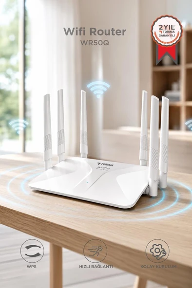 Wifi Router 300Mbps 6 Antenli 4 Portlu Güçlü Geniş Kapsama WR50Q Beyaz ürün görseli 1