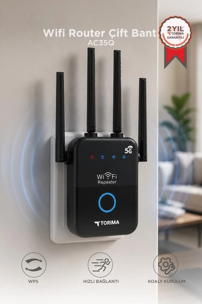 Wifi Router Çift Bant 1600Mbps 4 Anten Yüksek Hızlı AC35Q Siyah ürün görseli 1