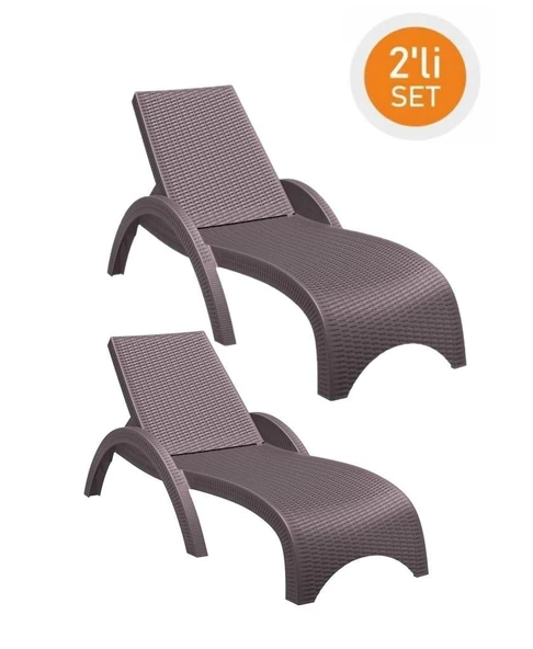 Omnipazar TRK-860 Siesta Fiji Rattan Desenli Ayarlanabilir Lüks Şezlong Kahverengi 2'li Set ürün görseli 1