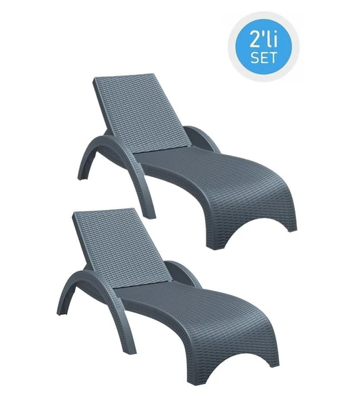 Omnipazar TRK-860 Siesta Fiji Rattan Desenli Ayarlanabilir Lüks Şezlong Koyu Gri 2'li Set ürün görseli 1