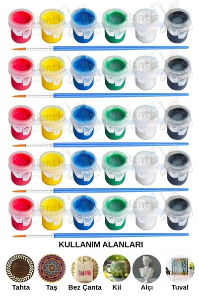 Akrilik Boya 3 ml 6 Renk Resim Fırçası 5 Paket Mini Küçük Akrilik Boya Taş Ahşap Seramik Tuval Alçı Tuval Etkinlik ürün görseli 1