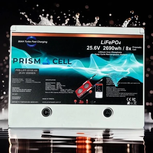 Prismacell Lifepo4 105ah 25.6 volt prizmatik smart bluetooth 2690 watt akü TURBO CHARGING solar akü ürün görseli 1