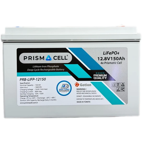 Prismacell Lifepo4 akü 150ah 12.8 volt TURBO FAST CHARGING karavan, marin, solar yaşam aküsü ürün görseli 1