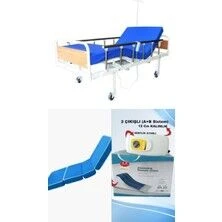 2 Motorlu Mdf Başlıklı Tabanca Korkuluklu Hasta Karyolası + 4 Parçalı Yatak+ A+B Sistemli 12 Cm Boru Tipi Havalı Yatak Takım ürün görseli 1