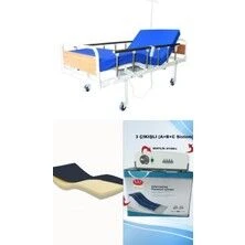 2 Motorlu Mdf Başlıklı Tabanca Korkuluklu Hasta Karyolası + Visco Yatak+ 3 Çıkışlı Abc Sistemli Boru Tipi Havalı Yatak Takım ürün görseli 1