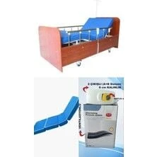 2 Motorlu Ahşap Hasta Karyolası + 4 Parçalı Yatak+ A+B Sistemli 8 Cm Boru Tipi Havalı Yatak Takım ürün görseli 1