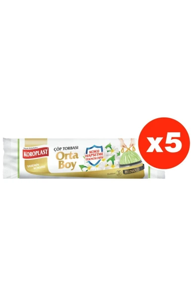 Koroplast Koku Hapsetme Yasemin Büzgülü Orta Boy 15li Çöp Torbası X 5 Paket (55*60 Cm) ürün görseli 1